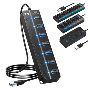 4-Port or 7-Port USB 2.0 Hub with Individual On/Off Switches
