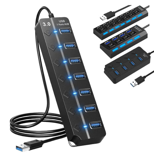 4-Port or 7-Port USB 2.0 Hub with Individual On/Off Switches